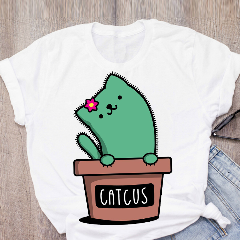 

Women Cactus Fashion Cat Cute Plant Fashion Short Sleeve Summer Lady Tops T-Shirt Shirt Womens Clothing Tees Female T Shirt, Bvr20347