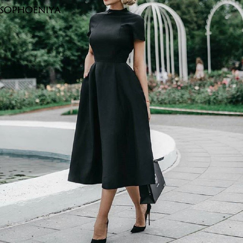 

Robe De Soriee New Black Cocktail Dresses Satin Short Sleeves Elegant Homecoming Graduation Prom Party Formal cocktail dress, Ivory