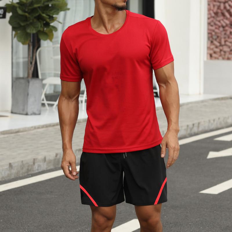 

Men's Sports Running Set Sport Shirt Running Shorts 2pcs Gym Suit for Soccer Fitness Men Sportswear T-shirts Sets, Black