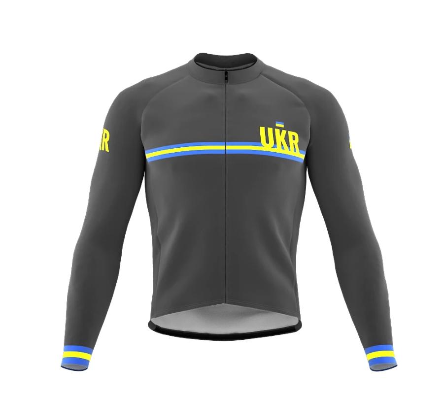 

Ukraine Gray Cycling Jersey Winter Thermal Fleece Men Long Sleeve Bicycle Jerseys MTB Bicycle Clothing