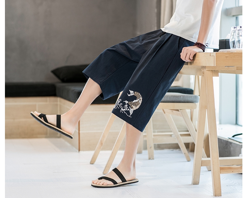 

Sinicism Store Summer Loose Harem Pants Men 2020 Embroidery Plaid Stright Male Trousers Breathable 5XL Chinese Style Pants Mans, Black