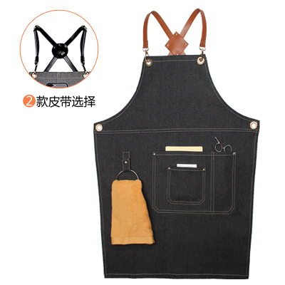 

Barista shop denim work apron custom printing restaurant kitchen Korean fashion work clothes