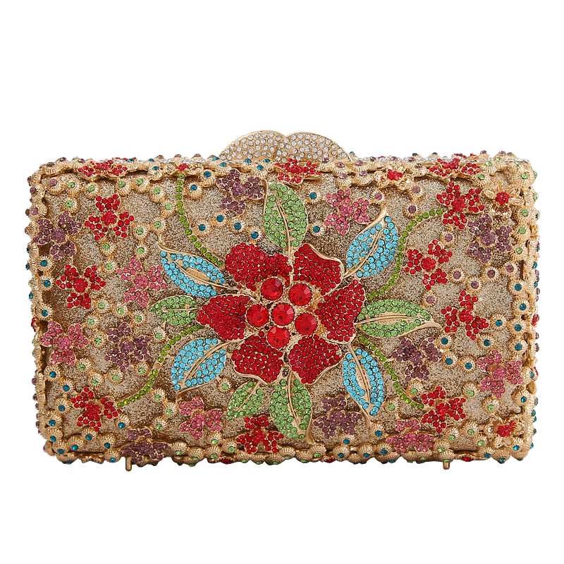 

women diamond flower evening clutches female crystal banquet silver handbags girls one shoulder chain bag for wedding and party, Color same as pictur
