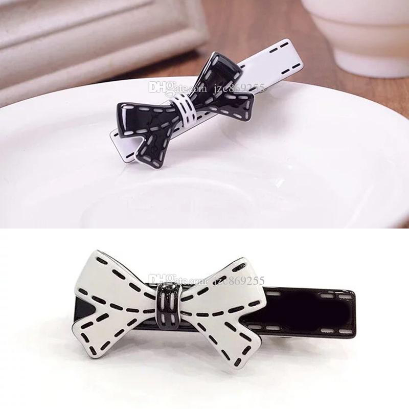 

6X1.5CM Black and white acrylic Bow hair clip C hairpin one word clip for Ladies collection Luxury design hair ornament party gift, Golden;silver