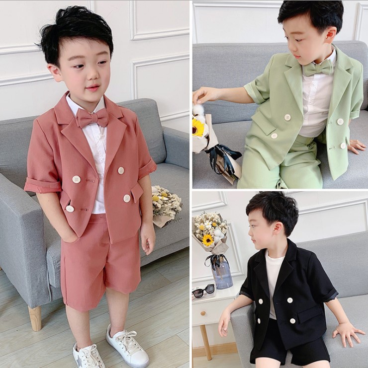 

New 2020 Summer Short Sleeve Blazer+Pant Clothing Sets 2pcs For Wedding Birthday Clothes Sets Boys Dress Blazer Costume, Black
