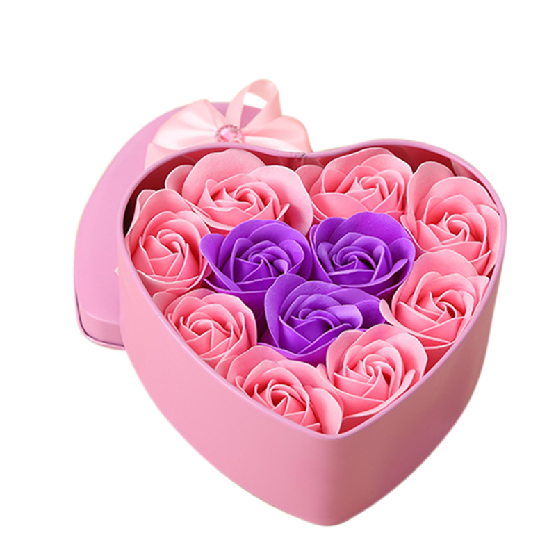 

11Pcs/Box Artificial Flowers Rose Soap Flower Heart Shape Diy Wedding Decoration For Souvenir Valentines Day Gifts Flore-Pink