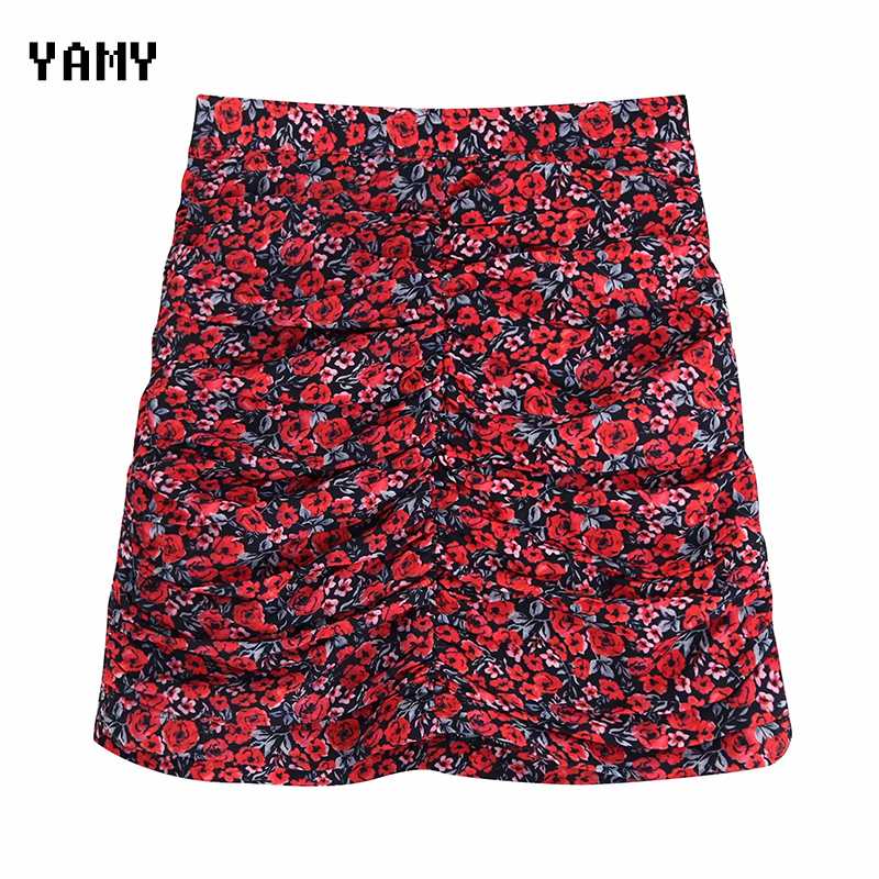 

Fashion Womens floral Skirt high waist sexy wrap mini Skirt zoravicky chic vintage red flower Fall faldas mujer moda 2019