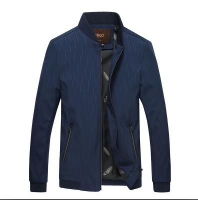 

Leisure Jackets for Men Fashion Stripe Baseball Collar Business Casual Coat Non Ironing Classic Jackets Slim Fit Brand, Blue