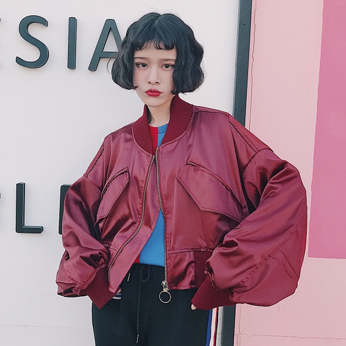 

Autumn Short Over Size Loose female windbreaker Jacket Harajuku Bomber Jacket Student BF Coat Oversize Basic Coats