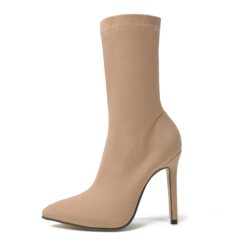 

2020 top quality Woman Faux Suede Pumps Sexy Open Toe Ankle Boots Slip On Deep V Cut High Heel Lady Autumn Shoe, As pic