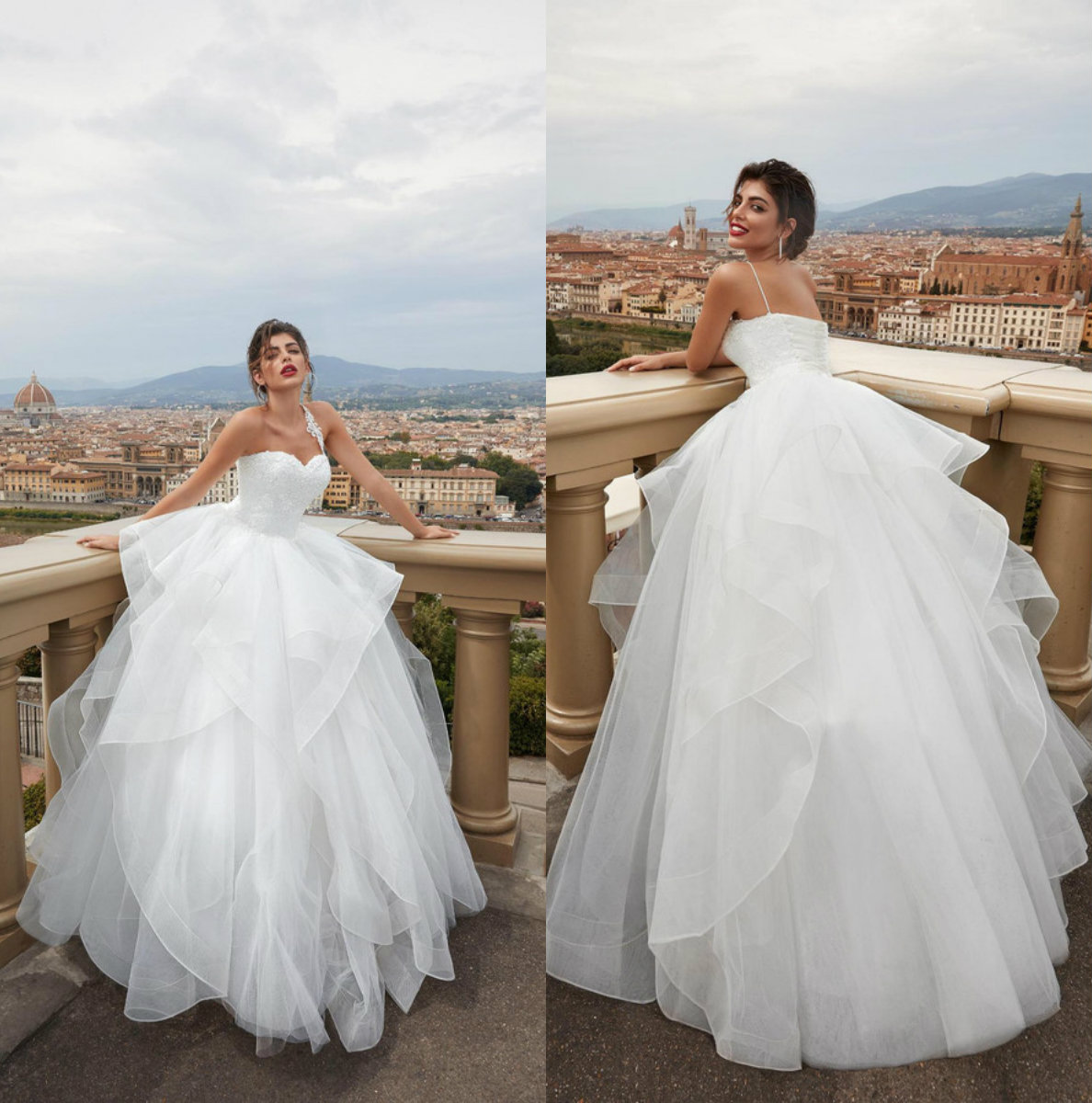 

2020 White Wedding Dresses Tulle Tiered Skirts One Shoulder Floor Length Simple Beach Wedding Dress Custom Made Cheap Bridal Gowns, Pink