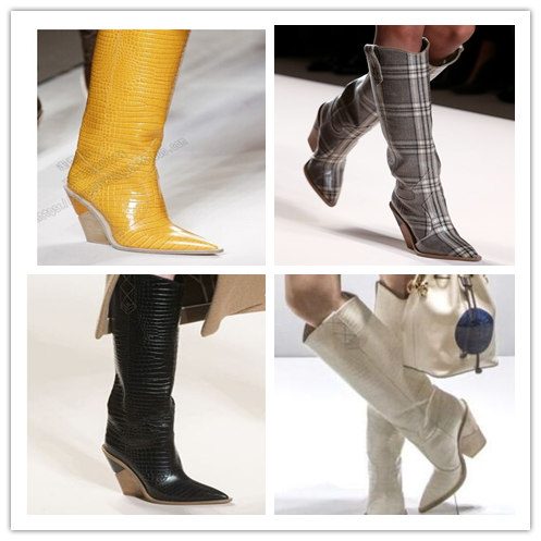 

2020Toe Fashion Designer Strange High Heels Real Leather Women Shoes New Autumn Winter Boots Runways Long Woman Boots, White
