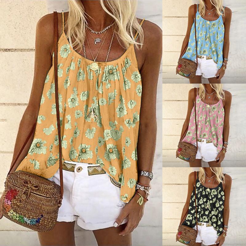 

Womail 2020 summer Fashion Women' Blouses Loose Casual Floral Gradient Printed Vest Camisole Ladies Sexy Sleeveless Tank Tops, Bu