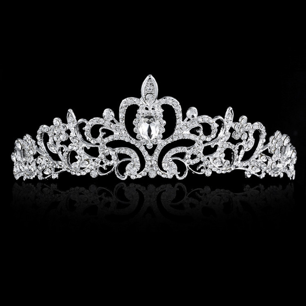 

2019 Newest Fashion Woman Crown Rhinestone Crystal Decor Veil Headband Girls Party Tiara Girls Crown Headdress 16*5cm