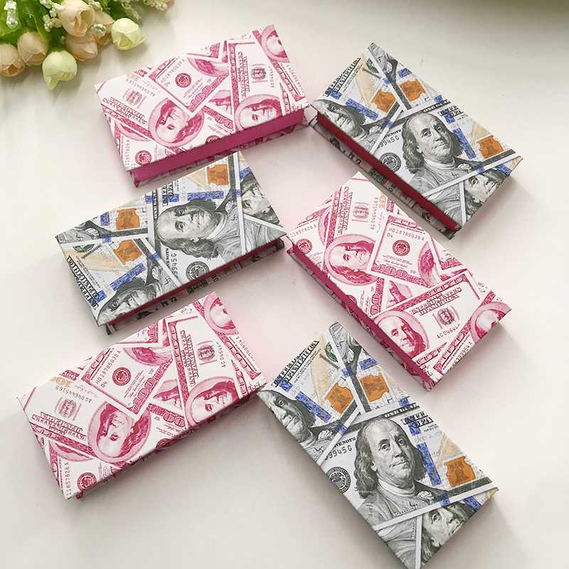 

Custom Money Dollar Lash Box 25mm Dramatic Mink Eyelashes Glitter Package Eyelash Box without Lashes