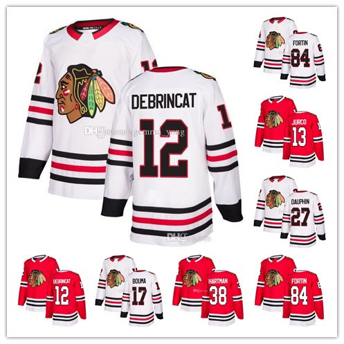 

Men Chicago Blackhawks Hockey 27 Laurent Dauphin 84 Alexandre Fortin 17 Lance Bouma Ryan Hartman Alex DeBrincat Jurco Stitched Cheap Jerseys, Black;red