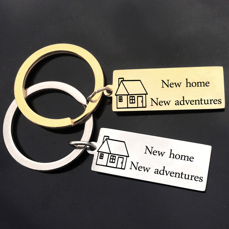 

Rectangle Home Keychain Car Laser Engraving Keychain Home New Adventure Moving New House Stainless Steel Key Ring Gift