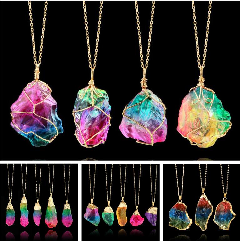 

New Natural Crystal Quartz Healing Point Chakra Bead Gemstone Necklace Pendant original natural stone-style Pendant Necklaces Jewelry Chains
