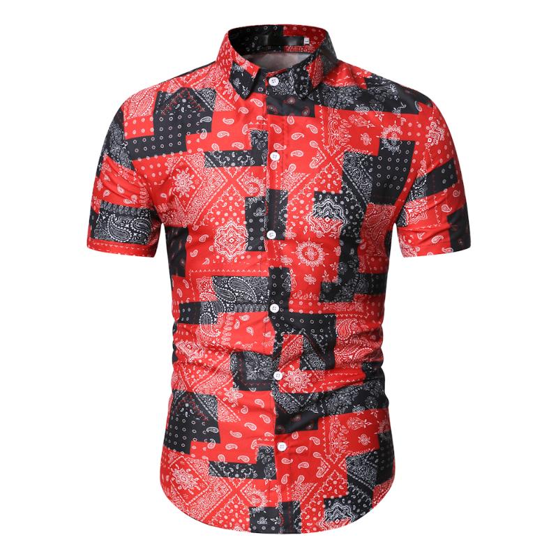 

Men's Shirts Casual Print Short Sleeve Slim Tops Male Fashion Wild Floral Blouse Summer New Arrival 2020 Red, Red 1215-zhd02-p35