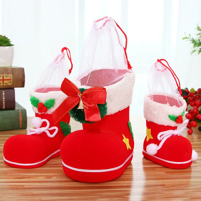 

New Gift Candy Boots Santa Claus Flocking Boots Stockings Decorative Candy Gift Box Home Decoration Supplies L2