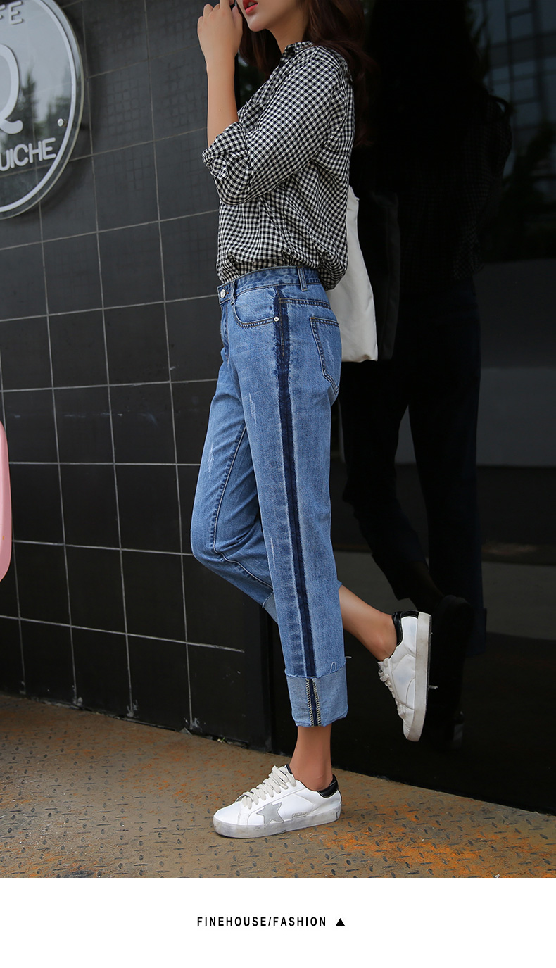 

Light Blue Straight Leg Thin Section Flanging Wide-Legged Trousers Slacks Female Students