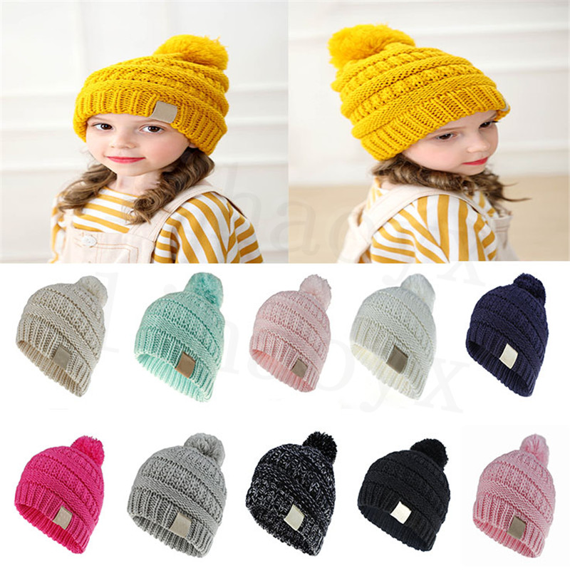 

11 color children's hat solid color children's woven crochet hat baby girl boy fashion winter warm hat accessories DC912, Multi