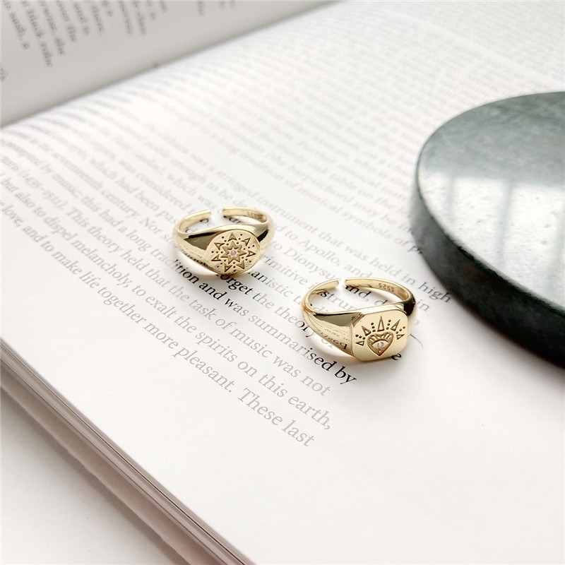 

925 Sterling Silver G925 Sterling Silver Gothic Totem pattern Adjustable Ring For Women Round Square Statement Open Rings Sterling Silver 92