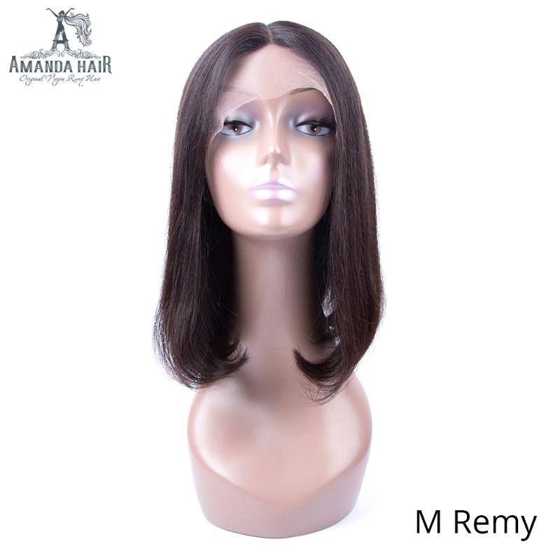 

Amanda T Part Lace Part Wigs Human Hair Deep Preplucked 12 Inch Remy Brazilian Straight Hair Bob Wigs Middle, Natural color