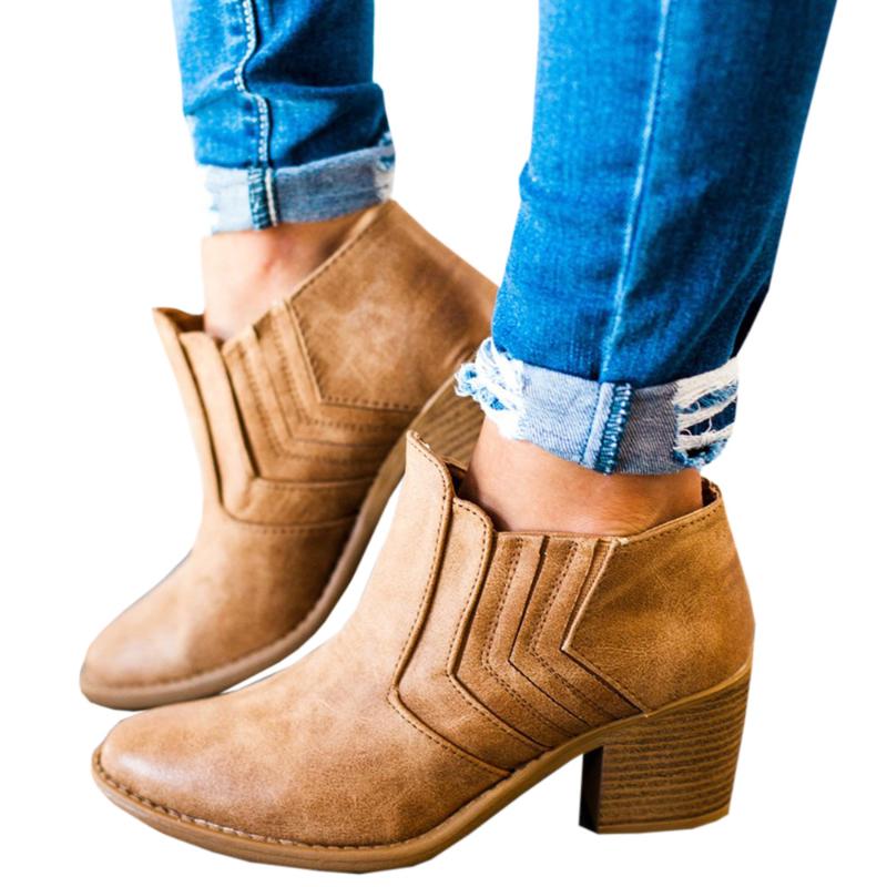 

Fashion Women Boots Spring Autumn Short Cylinder Ankle Boots With High Heels Shoes Women PU Leather Shoes, Black