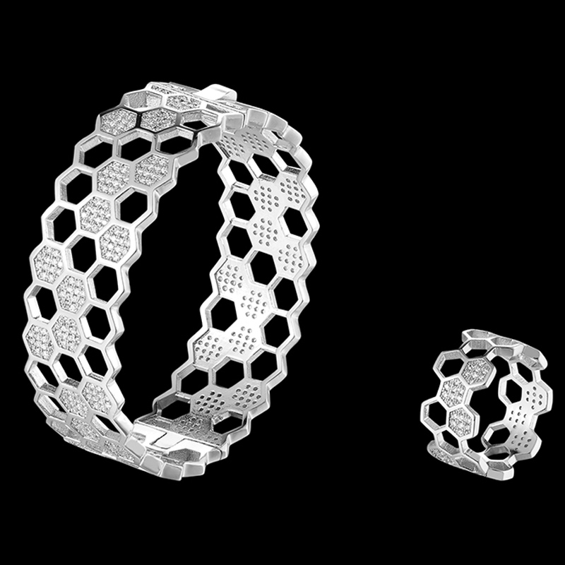 

zlxgirl Hollow snake shape copper bracelet bangle with ring jewelry sets Gold-color Women's cubic zirconia Bridal Bangle Bijoux, As pic