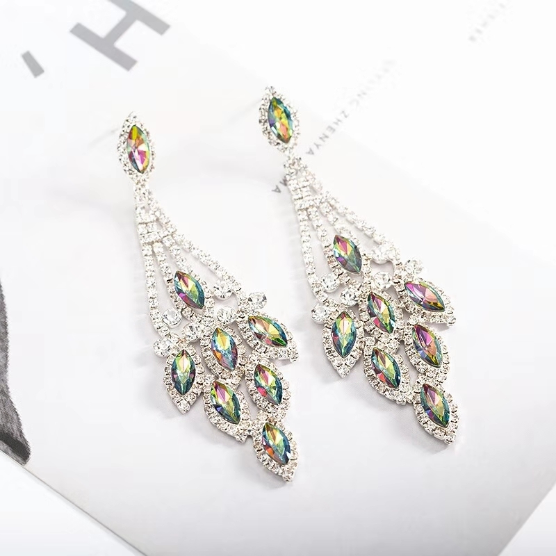 

Wholesale-gem bridal wedding dangle earrings for women luxury designer colorful bling diamond gemstone earring engagement jewelry love gift