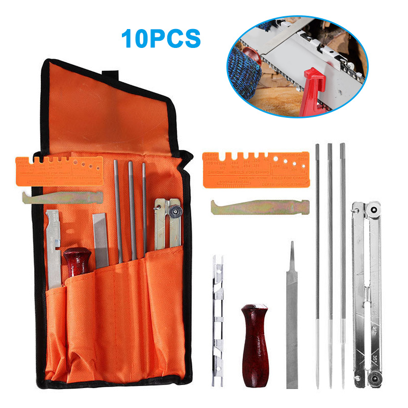 

10Pcs/Set Chainsaw Sharpener File Kit Wood Handle Depth Gauge Tools for Sharpening Filing SLC88
