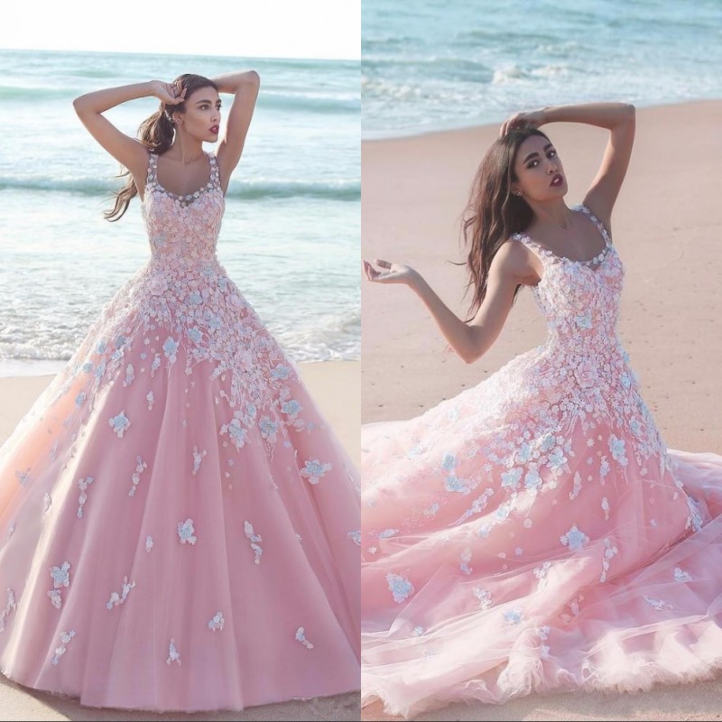 

Pink Floral Flower Ball Gown Quinceanera Dresses 2020 Applique Tulle Scoop Sleeveless Lace Bodice Long Prom Dresses Formal Party, Chocolate