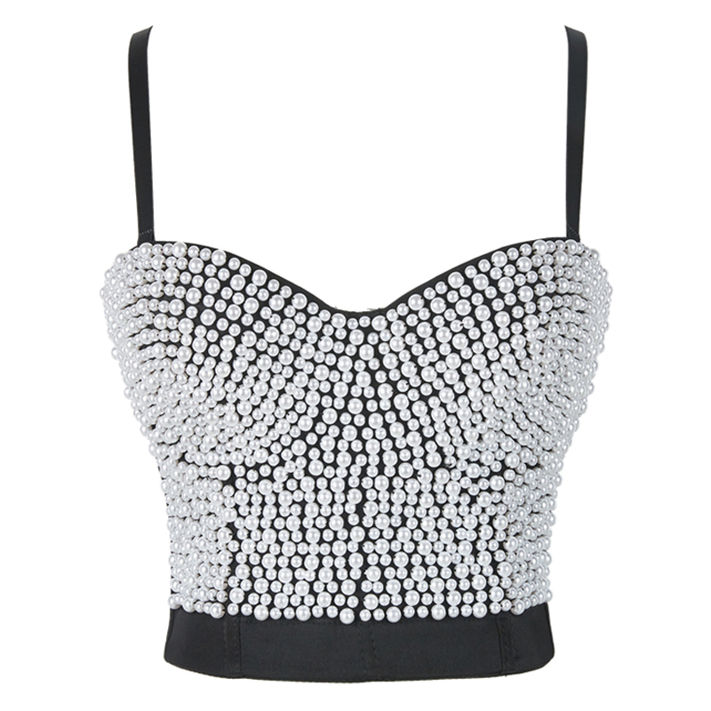 

Women Pole Dance Bra Jazz Corset Suspender Vest Pearl Beautiful Back Sexy Nightclub Costume GOGO Summer American Clothing 973, Pearl vest