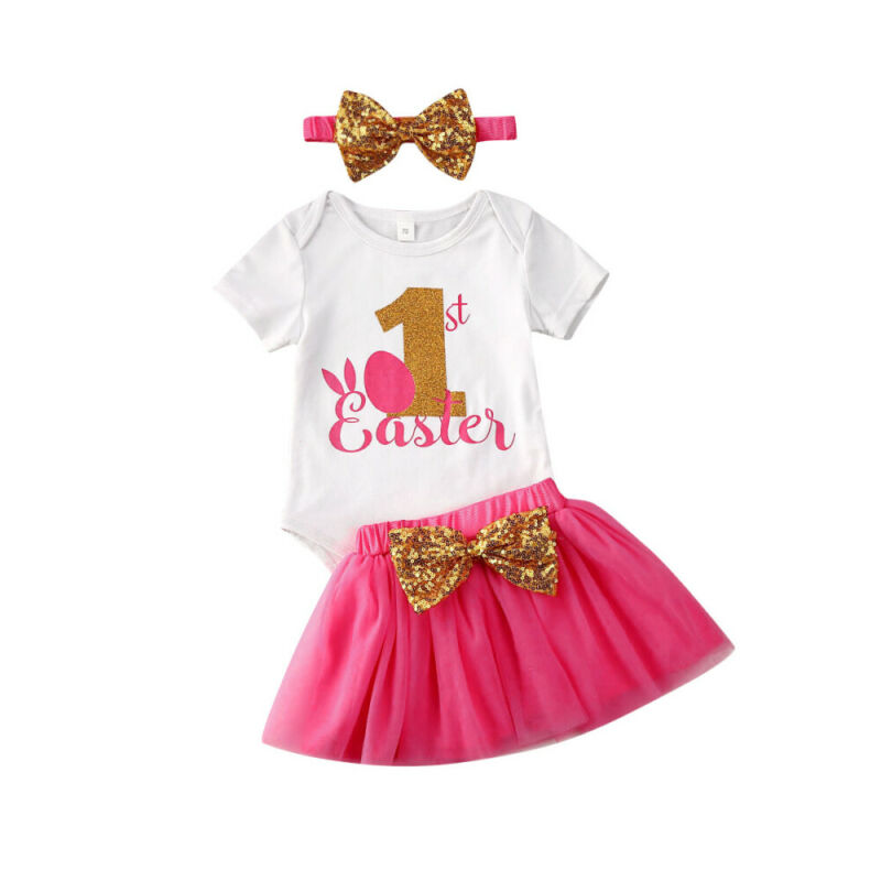 Infant Toddler Baby Girl Outfits 1st Birthday Romper One Top Bow Knot Tutu Skirt 2PCS Summer Clothes