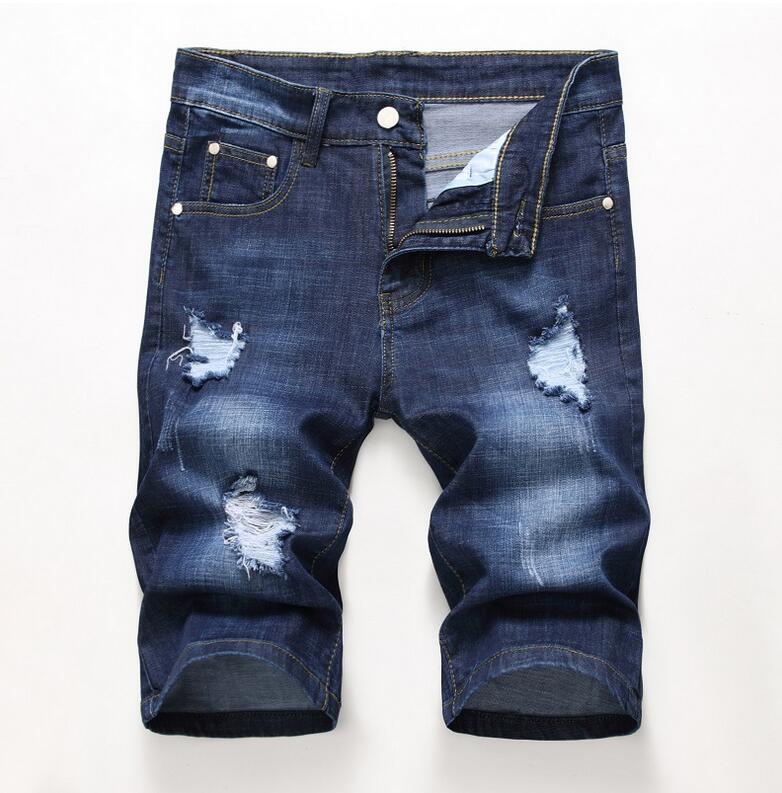 

Cheap Men Designer Slim Ripped Shorts Distressed Short Jeans Bleached Retro Denim Big Size 28-42 Trousers Jb3, Black