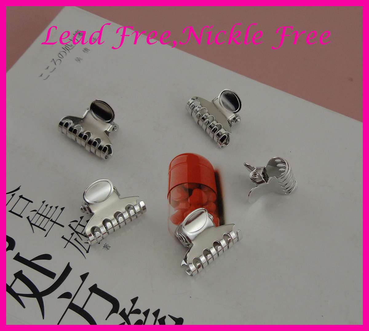 Hair Claws 20PCS 2.5cm Silver Finish Oval Pattern Plain Metal Hair Claws clips at lead free and nickle free,claws jaw hair clips Grips-image-446410518