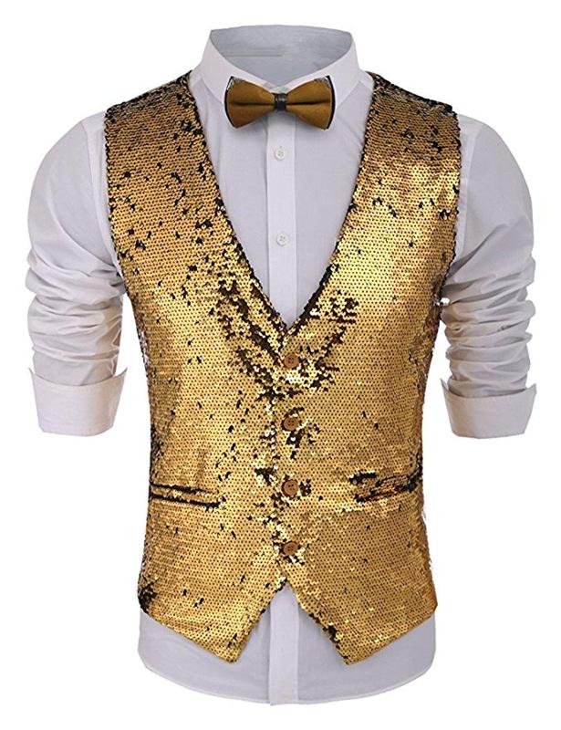 

Sparkle Sequins Men's Waistcoat Vest for Prom Party suit Jacket Vest Flash Nightclub Stage Suit, Silver