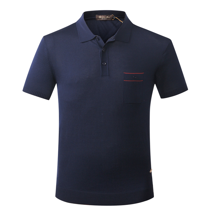 

Loro Pi*na Polo Shirts Silk Short Sleeve Shirt men 2020 New Summer thin Business British Button flexibility big M-5XL quality embroidery, Blue