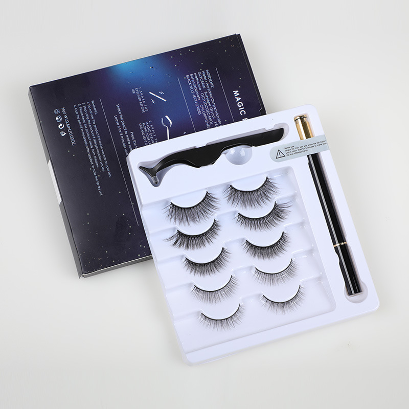 

5 Pairs Non-magnetic Eyelashes Self-adhesive Eyeliner Set Non-staining Eyeliner Glue-free 3D Sharpened False Eyelashes Suit