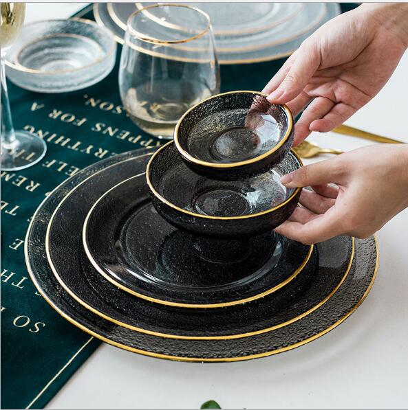 Glass steak plates Phnom penh hammer pattern household tableware creative fruit bowl kitchen supplies-image-517124233
