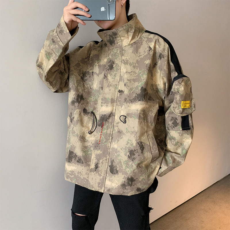 

Men's jacket 2020 Outdoor loose teenagers Korean Fashion baseball uniform boys spring autumn tooling camouflage jacket men, Army green