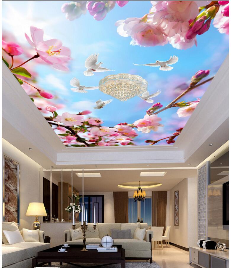 

3d wallpaper custom photo Beautiful flowering branch white dove ceiling mural living room Home decor 3d wall murals wallpaper for walls 3 d, Customize