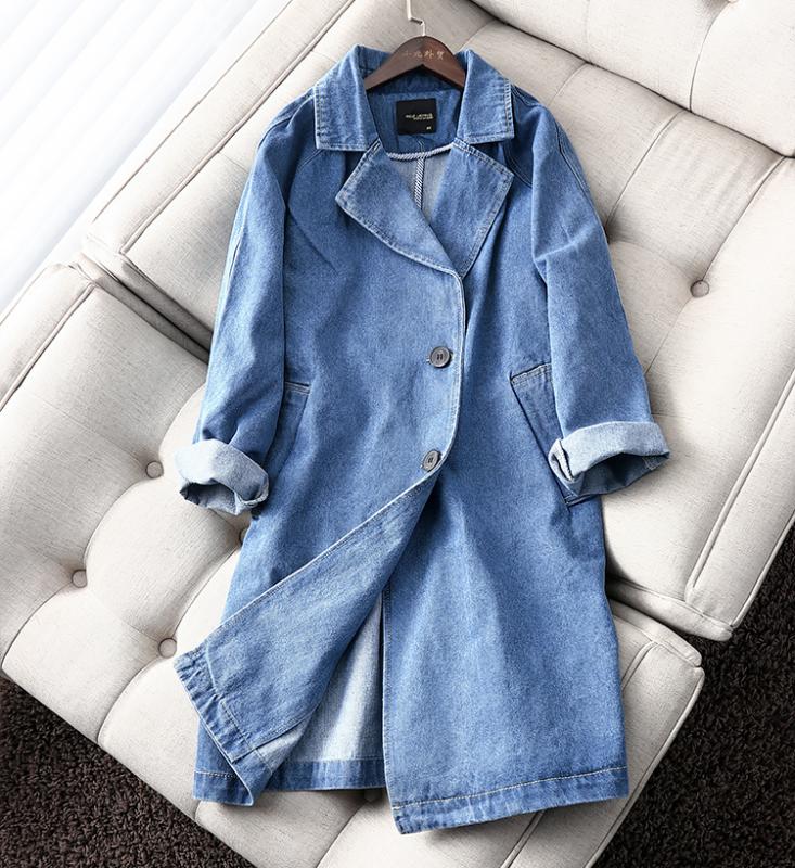 

Korean Denim Jacket Women Long Coat Spring Autumn Windbreaker Oversized Jeans Jacket Women Coats and Jackets Veste Femme KJ2338, Blue