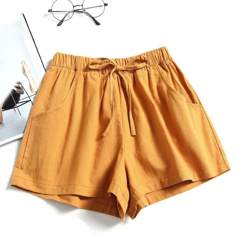 

Woman Shorts Drawstring Solid Summer Casual Beach Elastic Waist Pocketed Shorts Women 2020 Spodenki Damskie
