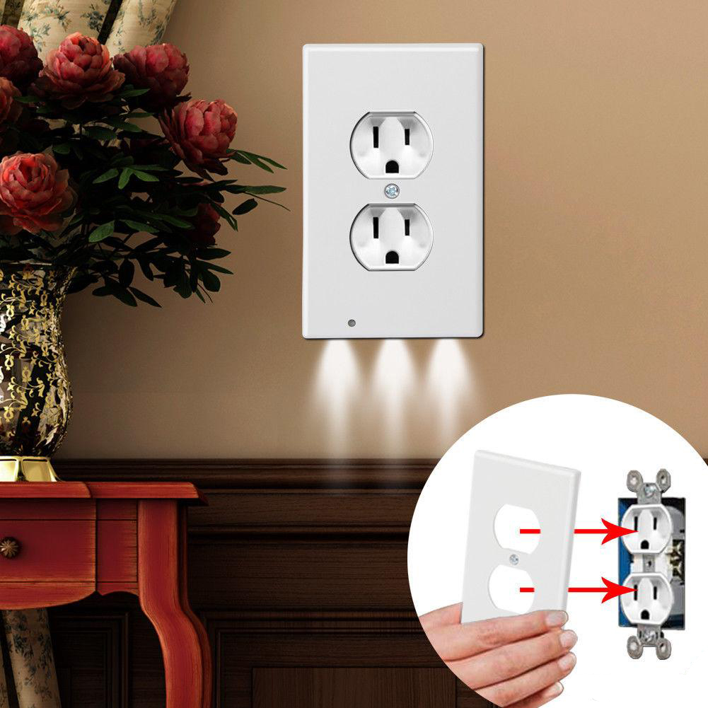 

Plug Cover LED Night Light PIR Body Motion Sensor Activated Light Angel Wall Outlet Face Hallway Bedroom Bathroom Safety Light