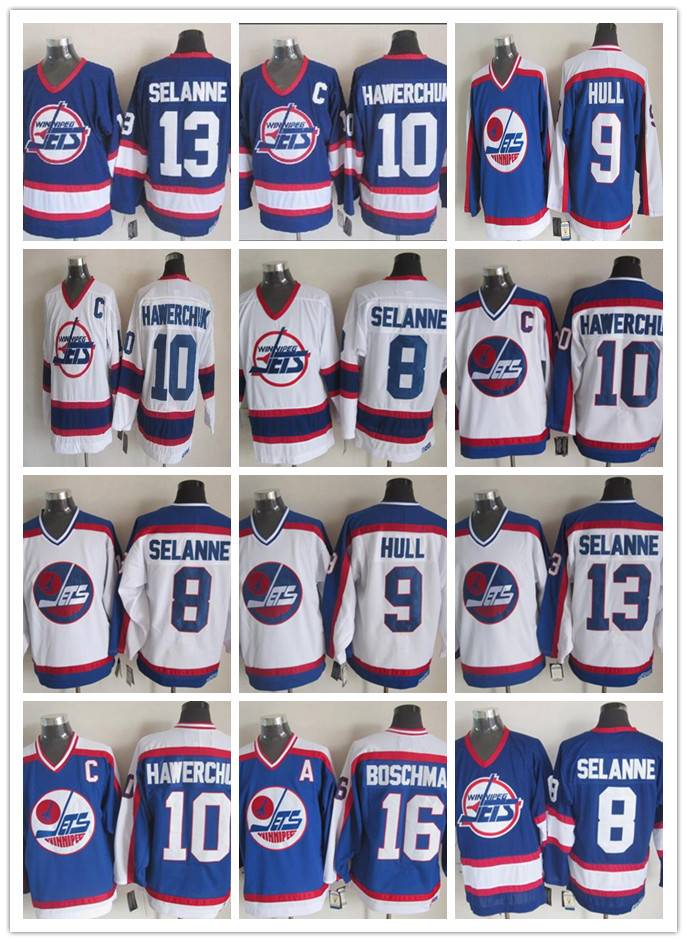 

Vintage Winnipeg Jets Hockey Jerseys 13 Teemu Selanne 10 Dale Hawerchuk 9 Bobby Hull 16 Laurie Boschman CCM 8 Selanne Hockey Jersey Stitch, As