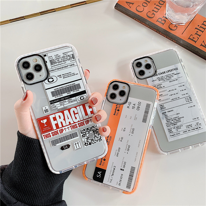 

NS Cute Personality Tags Label case for iPhone X XS MAX 11 Pro 7 8 plus luxury Funny Air Ticket Letter soft clear cover capa