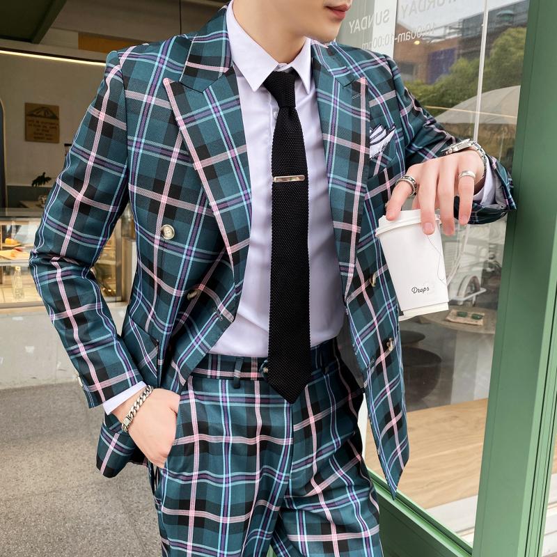 

Yellow Suits With Shorts Vintage Plaid Classic Suits For Mens Blue Checked Casual For Mens English Costumes Retro Clothing, Blazers and pants