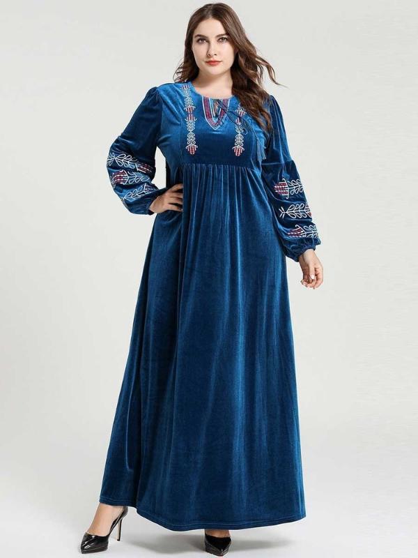 

Gold Velvet Black Dubai Abaya Islamic Dresses Plus Size Long Sleeve Muslim Fashion Vestidos Musulmanes Embroidery Kaftan